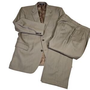Jos A Bank Signature Suit Mens 46R 38x30 Blazer Silk Wool Taupe Stripe Interview